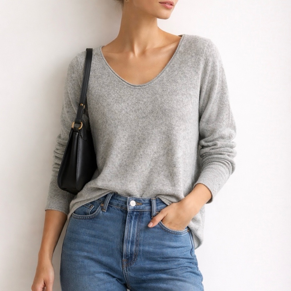 J.Crew Cotton Cashmere Sweater Gray Roll Neck Lightweight Knit Size S
